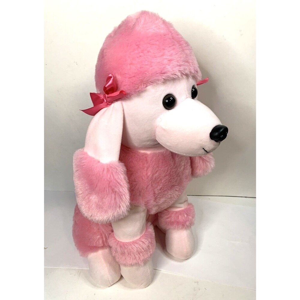 Kellytoy Plush Pink Poodle Puppy Dog 15” Puppy Plush Stuffed Bows Sit Kelly Toy